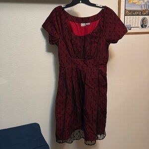 EShakti women’s dress Sz 10 Red Black Polka Dot Lace Overlay pockets NWOT ❤️